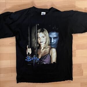 Rare Vintage 1998 Buffy the Vampire Slayer Promo T-Shirt Buffy/Angel Blue Grape